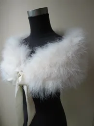 Kvinnor Real Ostrich Feather Fur Shaw Shawl Bride Wedding Party Ribbon Cape Beige