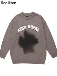 Una reta Men suéteres de inverno Roupas masculinas Pullovers casuais Cartas de hip hop Impressão de streetwear casal de malha T220730