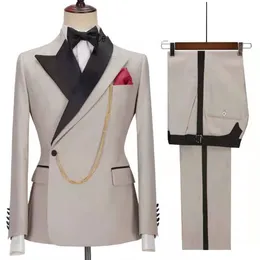 Fashion Beige Mens Wedding Tuxedos Double collar design Groom Groomsmen Tuxedos