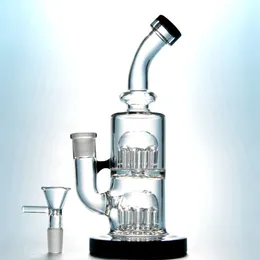 Glass Bongs 12 arms tree perc Hookahs Double Pipes 8" Tall 5mm small Oil Dab Rigs 14mm Female Joint With Bowl mini bong