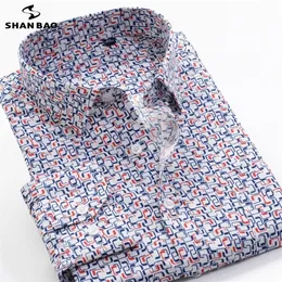 6XL 7XL 8XL 9XL 10XL Shanbao Brand Oversized Storlek Mäns Höst Casual Långärmad Skjorta Geometrisk Mönster Tryckt Klassiskt 220322