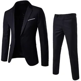 Männer 2 Stück Klassische Anzug Sets Schwarz Männer Business Blazer Weste Hose Anzüge Sets Frühling Herbst Plus größe Hochzeit Set 220801