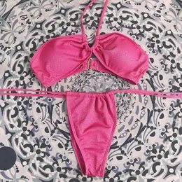Różowy zestaw bikini brazylijski seksowne ramy stroje kąpielowe kobiety marka push up designer stroje kąpielowe 2023 Kąciki luksusowe tkanina ręcznika xl biquinis na plaży
