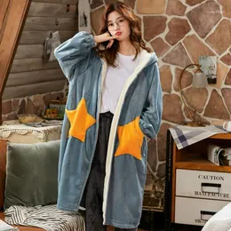 Cute Star Coral Fleece Hoods Robe Gown With Button Girls Flannel Sleepwear Winter Thick Warm Homewear Soft Intimate Lingerie1