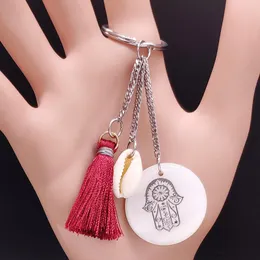 Keychains Fashion Hamsa Hand Shell Stainless Steel Bag Charm For Women Silver Color Keyring Jewelry Porte Clefs Bijou De Sac K77642S07