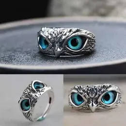 Nowy vintage Prime Silver Blue Eyes Owl Kamienie Pierścień Diabelski Ośni