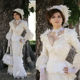 Vintage viktoriansk spetskorgs aftonkl￤nningar medeltida ren￤ssans maskerad kl￤nning f￶r kvinnor puff l￥ng￤rmad djup v-hals gotisk korsett parti prom kl￤nningar