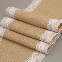 Burlap Lace Table Runner Vintage Table Cover Rustic Wholesale Jute Shabby Hessian for Decor Wedding Festival Party Event