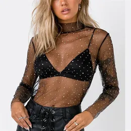 Summer Sexy Lace Mesh Sheer T Shirt Women Transparent Tops Turtleneck Se genom Cover Up Summer Female Tshirt 220526