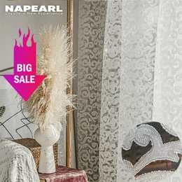 NAPEARL European Style Jacquard Design Home Decoration Modern Curtain Tulle Fabrics Organza Sheer Panel Window Treatment White 220525