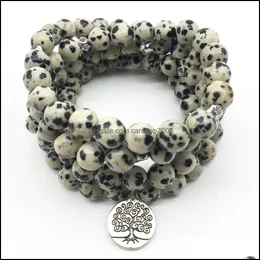 Beaded Strands Bracelets Jewelry Sn1357 Fashion Design WomenS Bracelet Natural Dalmatian Jasper 108 Mala Beaded Or Necklace Tree Of Life D