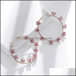 Hoop Hie Earrings Jewelry New Simple Flower For Women Chic Sweet Big Round Circle Wedding Party Jewel Dhqlt