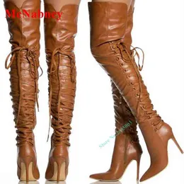 Kreuzriemen Spitze Zehen Feste Stiefel Overknee Seitlicher Reißverschluss Dünne High Heel Stiefel Frauen Party Kleid Schuh Winter Taillierte Stiefel 220514