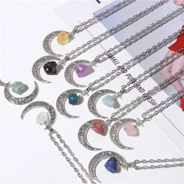 Reiki Raw Stone Retro Moon Necklace Geometric Faith Healing Natural Crystal Quartz Chain Halsband smycken Party Gifts for Women