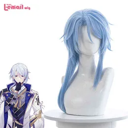 L-mail-peluca de pelo sintético para cosplay, cabellera cosplay kamisato ayato, color azul liso, resistente al calor, genshin påverkan, 220505