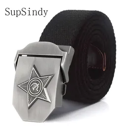 Supsindy Men Women Canvas Belts 3D Five Rays Star Army Military Tactical Belt CCCP Nation