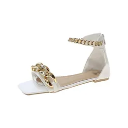 Summer Sandals Women Shoes Flat Low-heeled Chain One-word Buckle Cross-border Large Size Foreign Trade WomenSandals sa