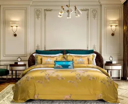 Hemtextil King Hotel 4st Gold Wedding Luxury Sängkläder Set Noble Palace Royal Bed Size Däcke Cover Bedlakkudde Stain Bed Bed