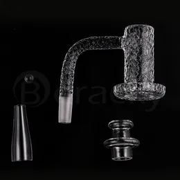 DHL Sandblasted Smoking Quartz Banger 20mmod Beveled Edge Nails Charmer Kit Carving Mönster med Cap Carb Cone 1PC Pearl For Glass Water Bongs Dab Rigs