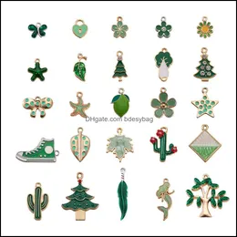 Charms Jewelry Findings Components 50Pcs/Set Enamel Green Mixed Fruit Animal Flowers Leaf Christmas Tree Alloy Pendan Dh81T