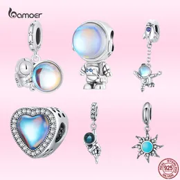 Charme Pandora de Prata 925 Fit 925 Pulseira Bonita Pedra da Lua Astronauta conjunto de pingente DIY Miçangas Finas Jóias