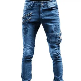 Designer Plus -Größe Männer Jeans Skinny Side -Gurte und Reißverschlüsse 3 Farben Hosen ausgezeichnete Stretch Men Jeans Hosen