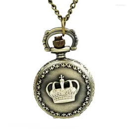 Zegarki kieszonkowe zegarek brązowy retro korona honorowa królewska naszyjnik unisex horloge thun22