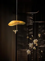 Pendant Lamps Chinese Vintage Zen Art Lotus Leaf Lights Gold Lustre Decor Copper Hanging Lamp Restaurant Tea Room Store Study BarPendant