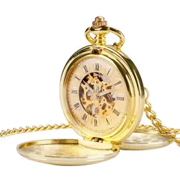 20pcslot DHL Top Quality Polished Gold Double öppnade Mechanical Pocket Watch Flip White Roman Pocket Watch T200502