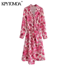 Moda feminina com estampa floral de cinto Vestido midi de coleira de lapela vintage vestidos femininos vestidos 220526