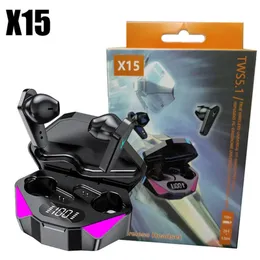 x15 tws bluetooth 5.0ヘッドフォンワイヤレスイヤホンスポーツゲームイヤホンヘッドセット付きマイクHifiノイズキャンセルイヤープラグ