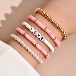 Colorful Stackable Love Letter Bracelets for Women soft clay pottery Layering Friendship Beads Chain Bangle Boho Jewelry Gift GC1518