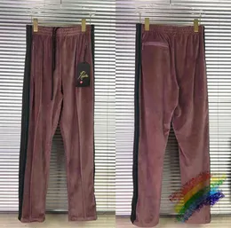 Velvet Embroidery Needle Jogging Pants Men Women Top Quality Ribbon Butterfly Striped Needles Awge Pants Red Wine Pants T220721