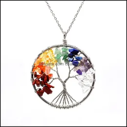 Hänge halsband hängsmycken 7 Chakra Tree of Life Halsband Koppar Kristall Natural Stone Quartz Stones Drop Delivery 2021 0havv