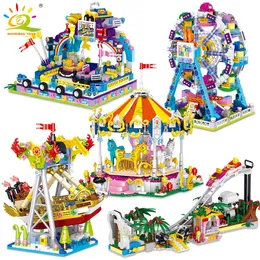 Huiqibao Amusement Park 3D Model Model Micro Blocks City Street View Architecture Moc Carousel Mini Bricks Детские игрушки 220715