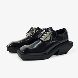 6 سم فستان أحذية ترتدي أحذية عالية الكعب نسائي ديربي أحذية Sqaure Toe Womens Oxford Metal Decro