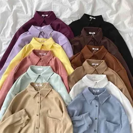 Yeeloca Spring Girl's tolv färger Design Shirt Office Lady Solid Lapel Blousers Korean mångsidig långärmad topp 210326