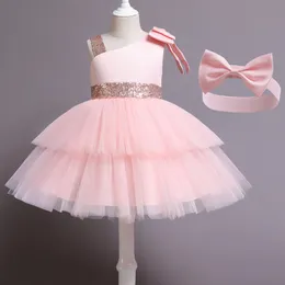 소녀의 드레스 여름 파티웨어 드레스 넥타이 헤어 밴드 스팽글 Tutu Tulle Dress