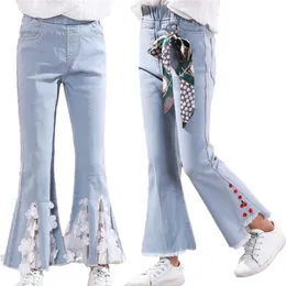 Jeans kids girls in pizzo chiacchiere chiari per bambini elastico pantaloni in denim pantalone pantalone gambings222553418