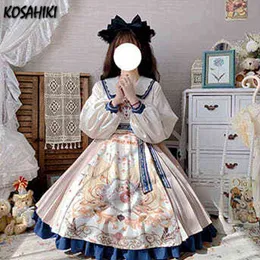 Kosahiki Gothic Lolita Lace Latchwork Платья женщин Винтаж Хараджуку Линия Платье Японии Y2K Косплей Эстетическая вечеринка Платья G220414