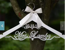 Glitter Silver Personalized Wedding dress Hangers Custom DATE Bridal Bride MRS Name Bridesmaid Gift Hanger party gifts favors 220608