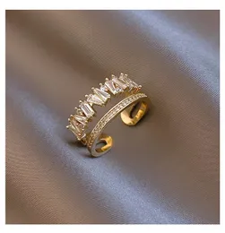 Nuovo anello regolabile in zircone a doppio strato per le donne che sposano gioielli affascinanti di alta qualità