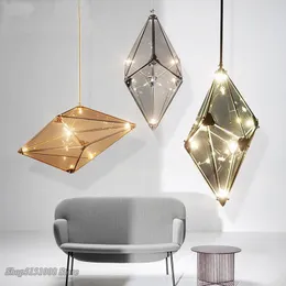 Lampy wiszące postmodernistyczne diamentowe światła szklane Restauracja Romombic Polyhedron wiszące projektant oświetlenie luminaire zawieszenie