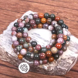 Urok bransolety Ocean Onyx Bransoletka lub naszyjnik Kobiety biżuteria z kamienia naturalnego 108 Mala with Lotus om Buddha DesignCarm