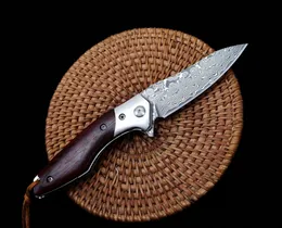 Small Dragball Bearing Pocket Folding Knife VG10 Damascus Blad Rosewood Handle Tactical Hunting Fishing EDC Survival Tool Knives A4035