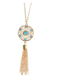 Pendant Necklaces ewelry Fashion Boho Dream Catcher Hollow Net Tassel Long Dangle Sweater Turquoise Bead Necklace For Women Drop