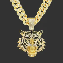 Hänge halsband trendig hip-hop rock trend full diamant legering tiger huvud halsband mode metall smycken presentpendant halsbas