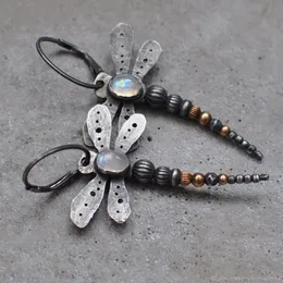 Dingle ljuskronor B￶hmen Creative Moonstone Dragonfly Earring Black Beaded Party Drop ￶rh￤ngen f￶r kvinnliga kvinnliga boho modesmycken g￥va