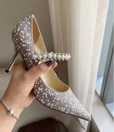 Designer perfeito baily pérolas sandálias strass mulheres bombas pontudas de dedo altos saltos altos vestido de festas de luxo sapatos de casamento famosos marca famosa marca