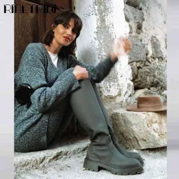 Stiefel RIBETRINI Marke Mode Luxus Designer Plattform Chunky Heel Zipper Armee Grün Frauen Kampf Regen Stiefel Casual Damen Schuhe G220813